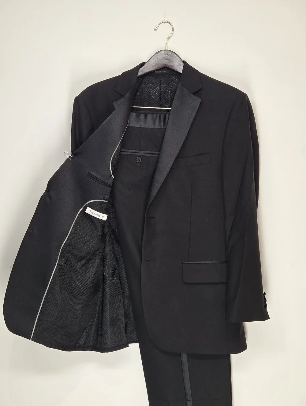 Pronto Uomo 41R 35W Black Tuxedo 2pc Suit Notch Lapel Satin 100% Wool